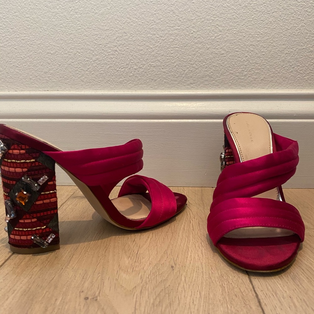 Zara Fuschia Open-Toe Embellished Mules